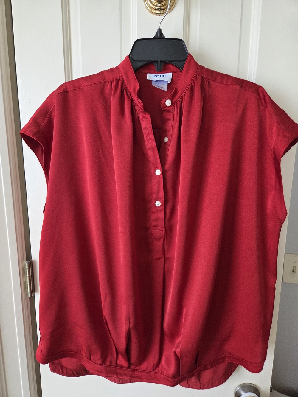KOCH Red Cap-Sleeve Mandarin Collar Blouse